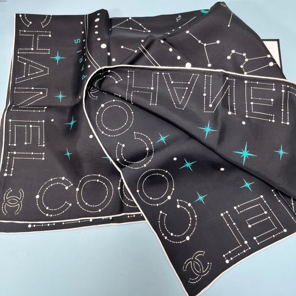 Ch**el 25C Coco Square Scarf Black For Women 35.4in/90cm