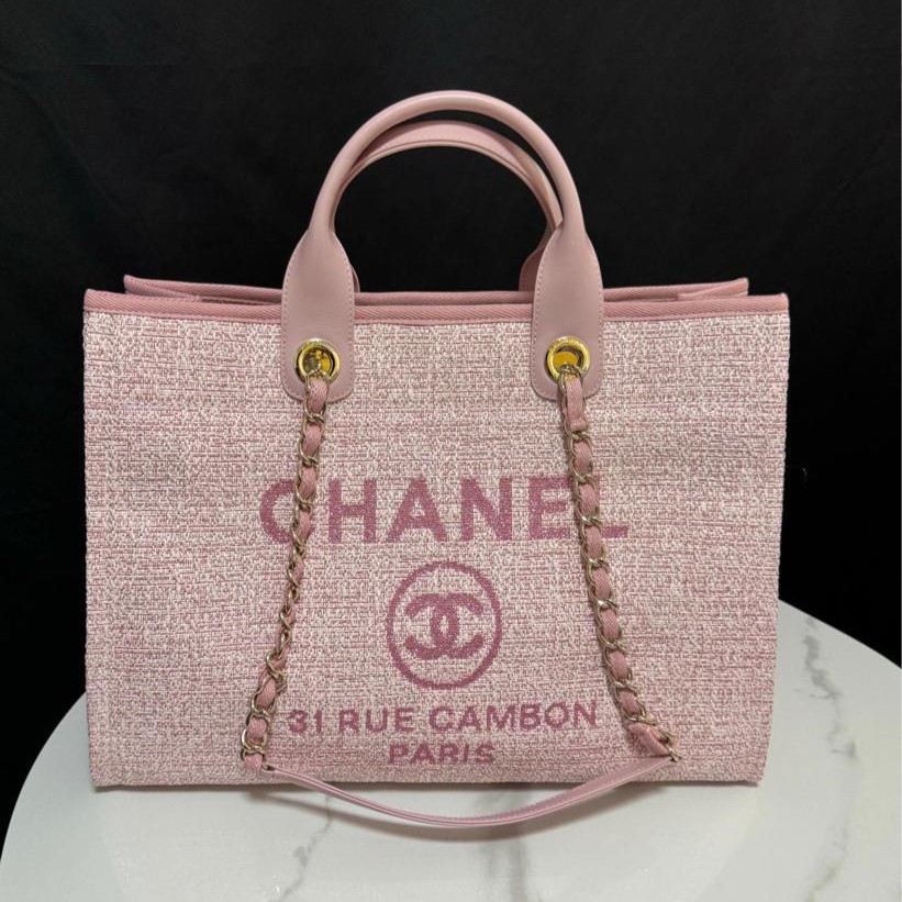 Ch**el Deauville Tote 38cm Pink For Women A66941