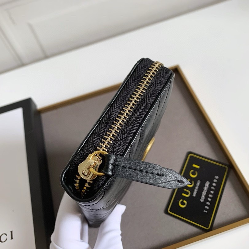 Gvc*1 GG Marmont Zip Around Wallet Black For Women 7.4in/19cm 443123 DTD1T 1000