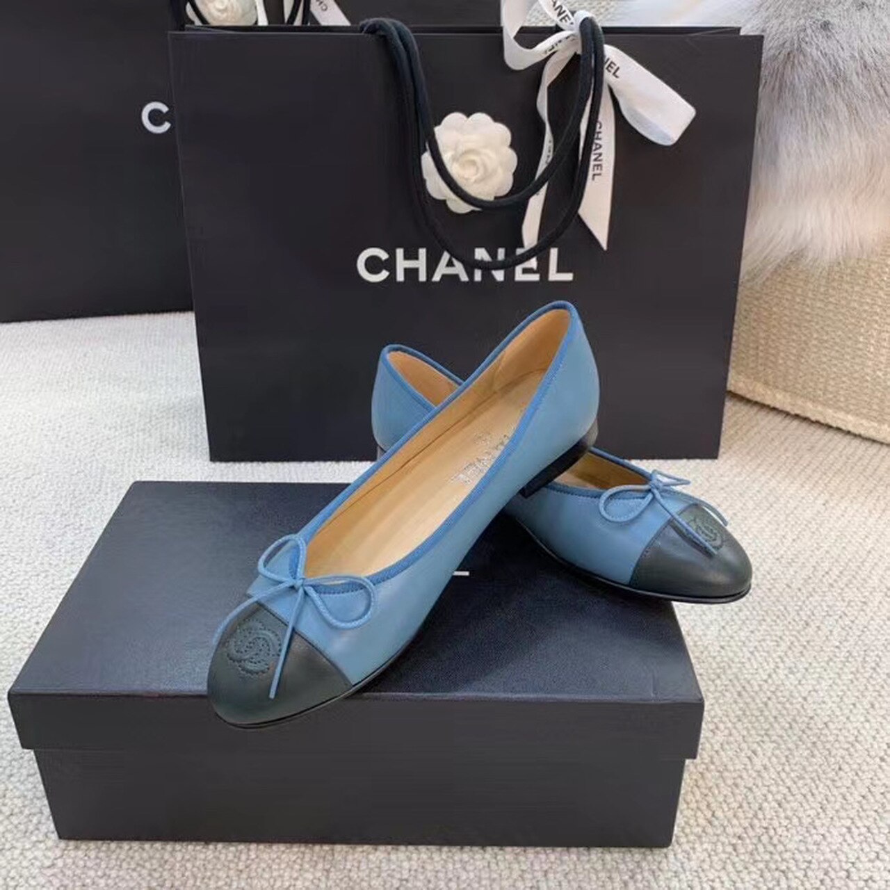Ch**el Ballerina Flats Blue For Women, Women’s Shoes G02819