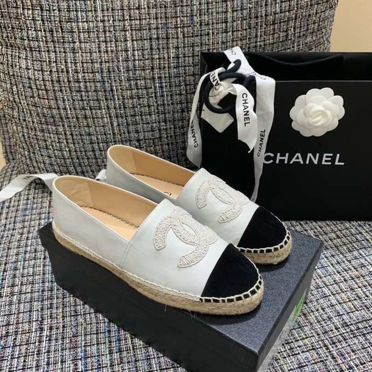 Ch**el Espadrilles White/Black For Women, Women’s Shoes G29762