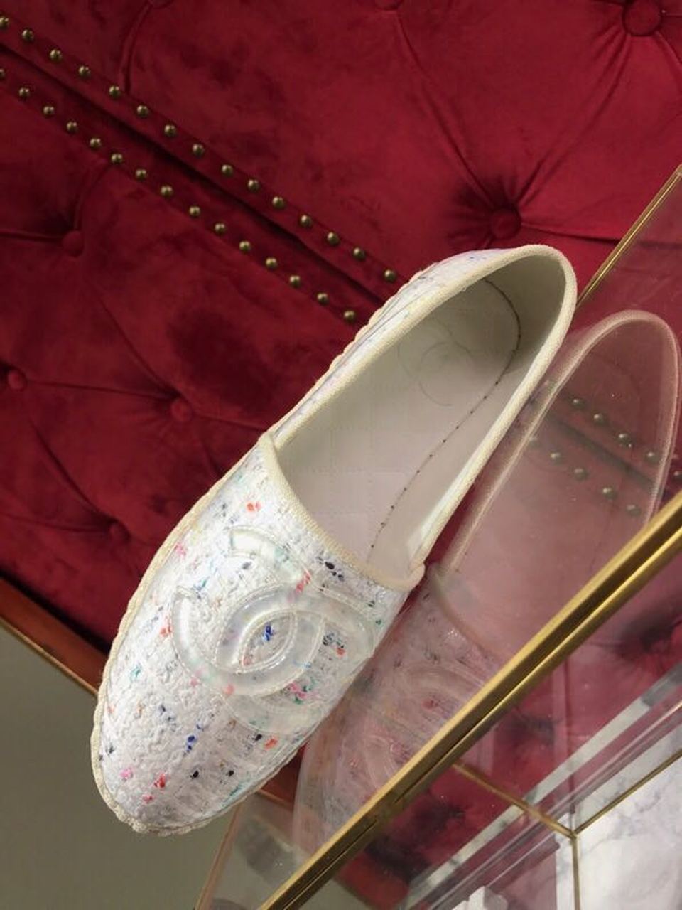 Ch**el Tweed/PVC CC Logo Espadrilles White For Women, Women’s Shoes