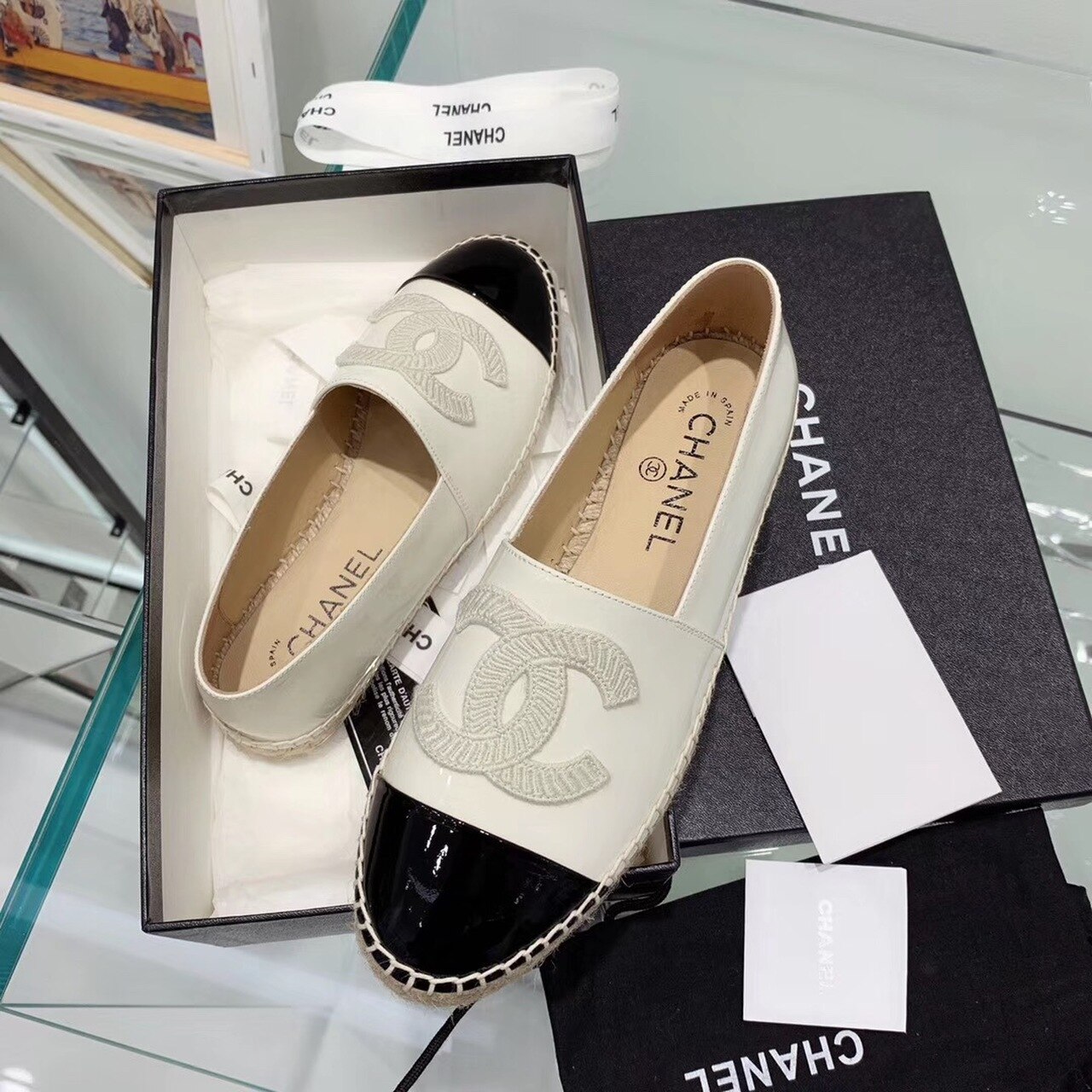Ch**el Espadrilles White/Black For Women, Women’s Shoes G29762