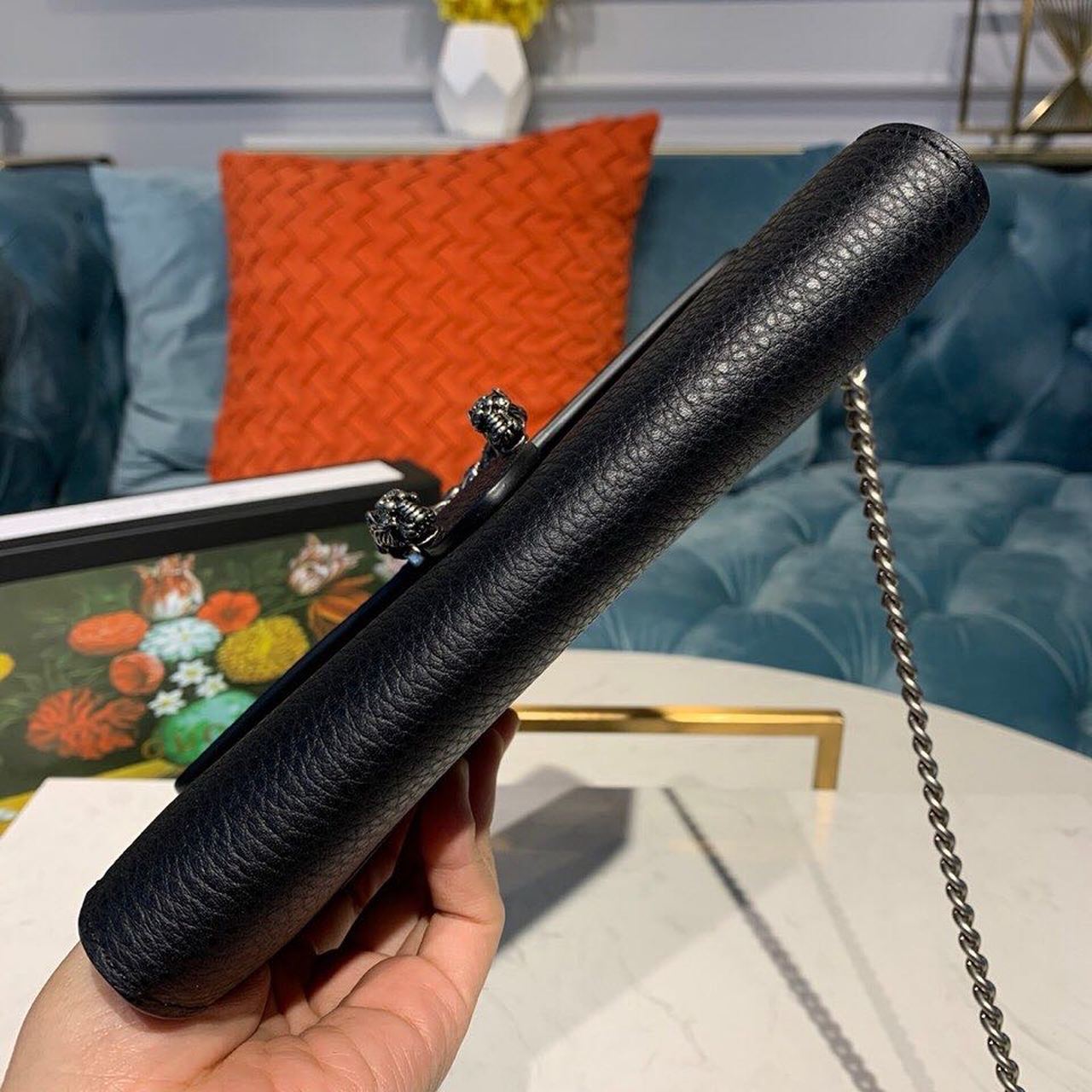 Gvc*1 Dionysus Mini Chain Bag Black Metal-Free Tanned For Women 8in/20cm GG 401231 CAOGN 8176