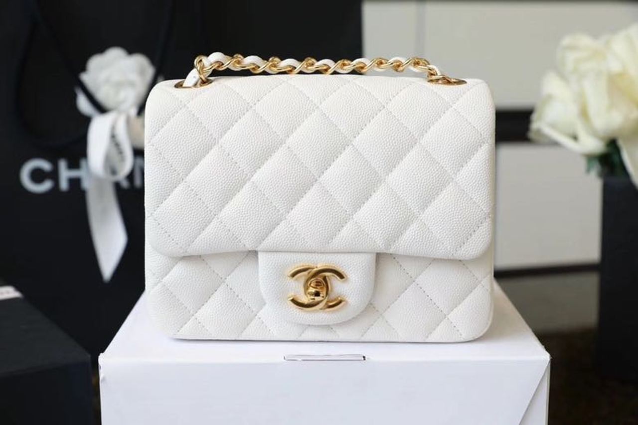 Ch**el Classic Mini Flap Bag Golden Hardware White For Women 6.6in/17cm A35200
