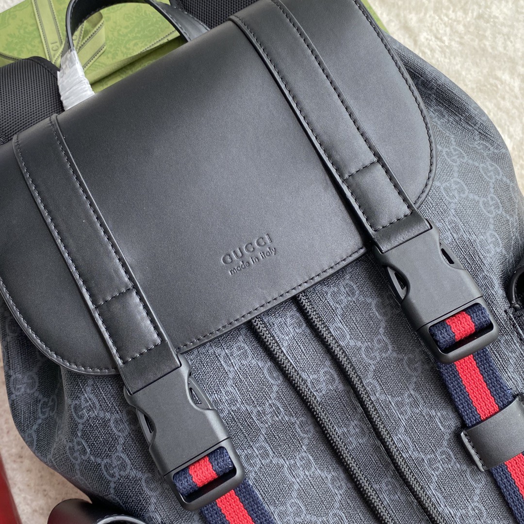 Gvc*1 Black Backpack Black/Grey Soft GG Svp*me Blue And Red Web For Men 16.5in/42cm 495563 K9R8X 1071