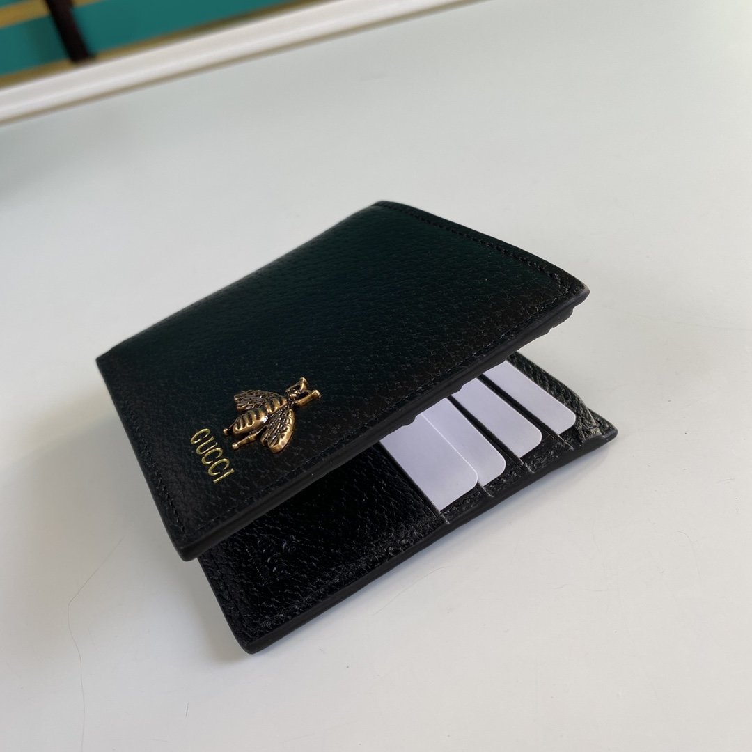 Gvc*1 Bee Logo Black Bi-Fold Wallet For Men, Men’s Wallet 11cm/4.3in GG 523664
