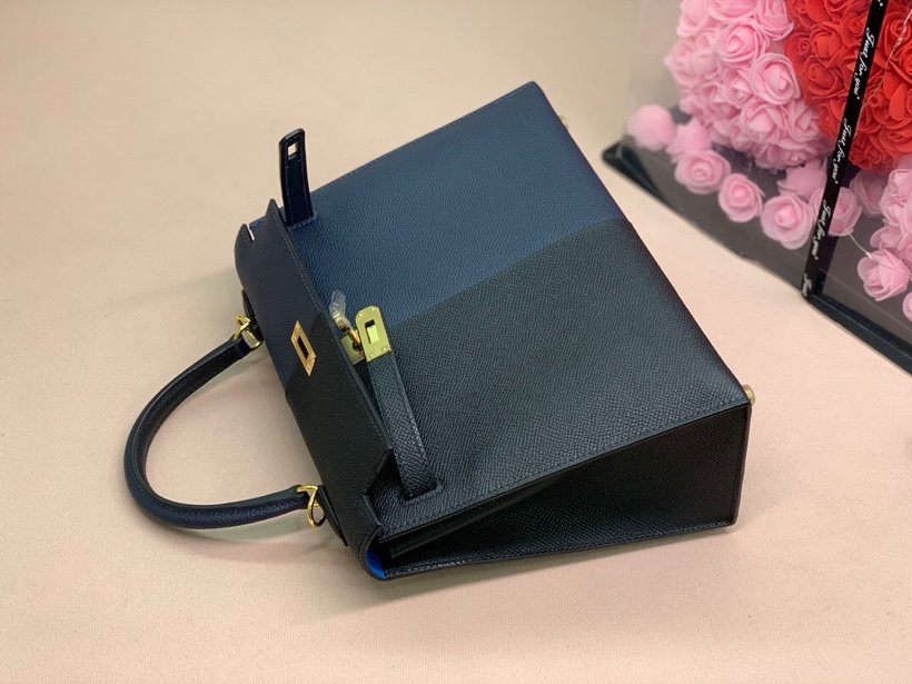 H**me5 Kelly 28 Sellier Epsom Bag Black/Navy Blue For Women, Women’s Handbags, Shoulder Bags 11in/28cm