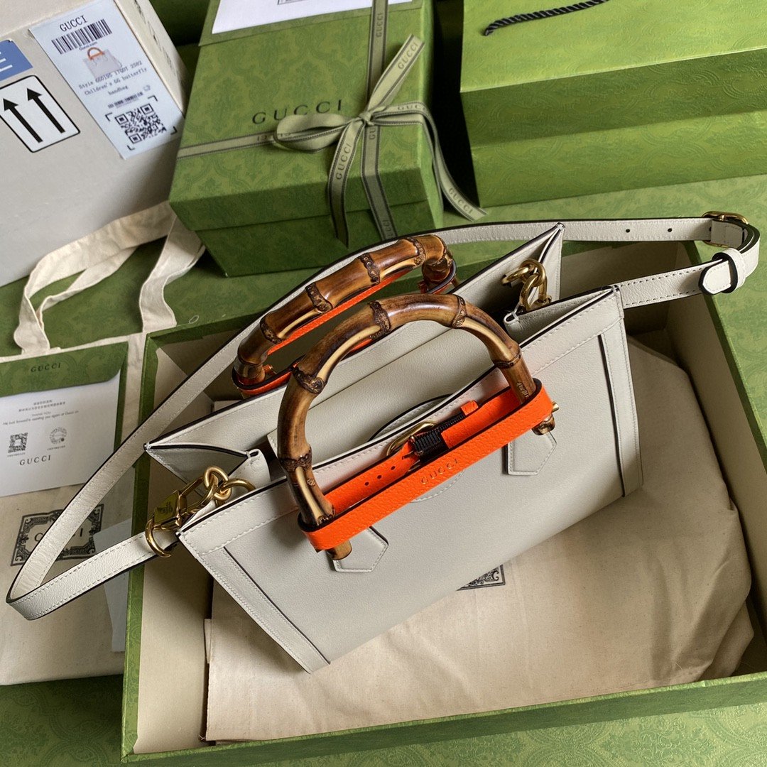 Gvc*1 Diana Medium Tote Bag White For Women 11in/27cm GG 702721 U3ZDT 9196