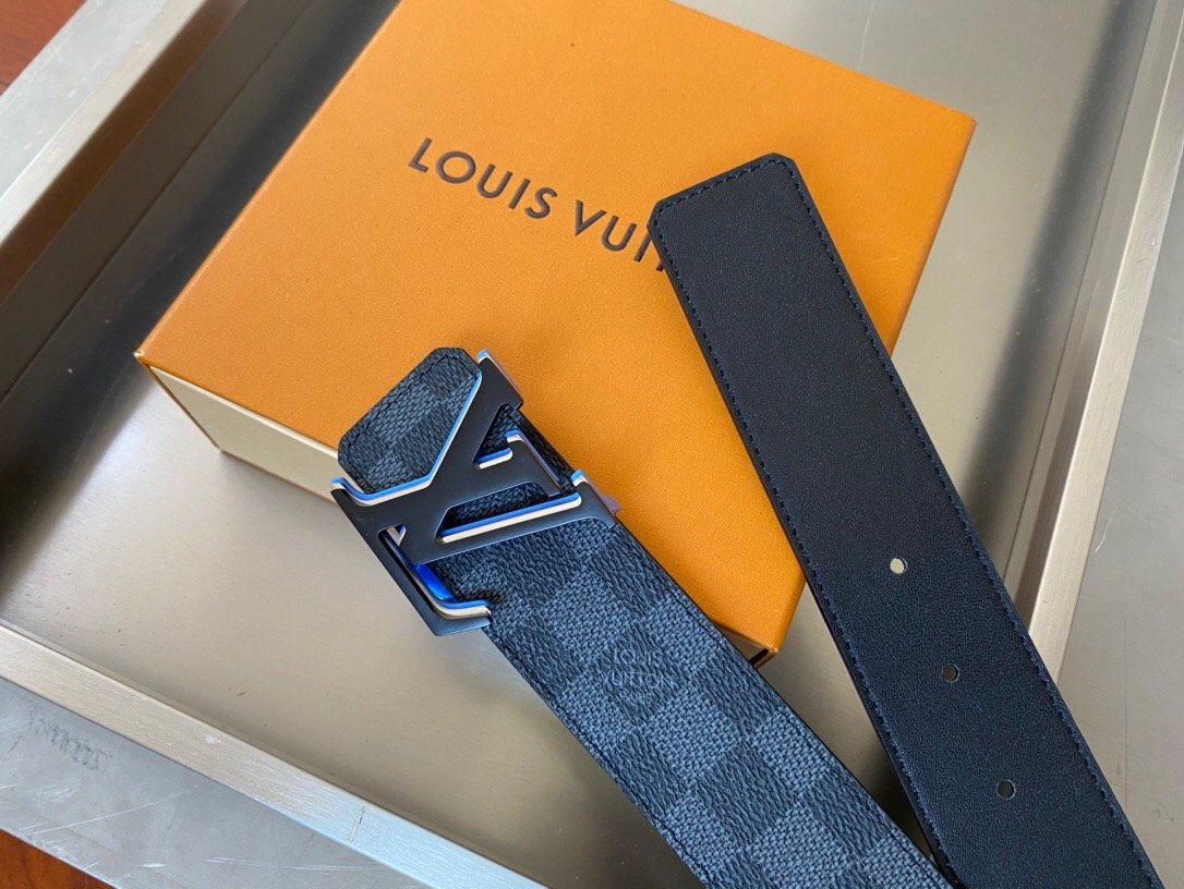 L0vis Vvtt0n Initiales Reversible LV Belt Damier Graphite with Black Toned Hardware