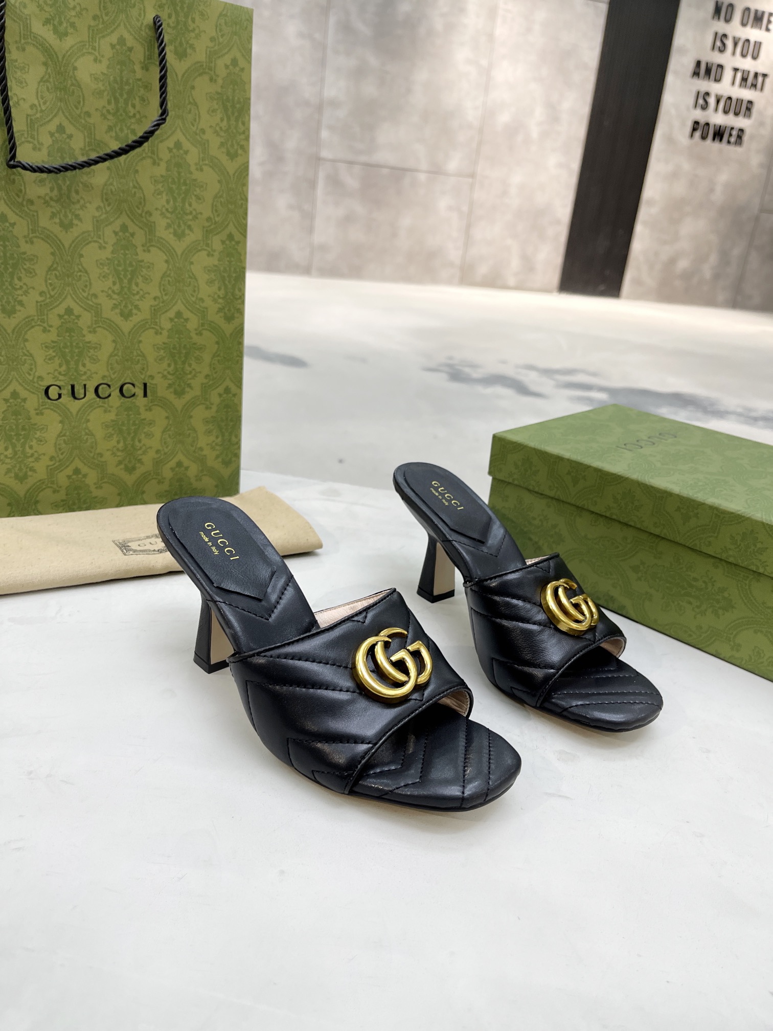 Gvc*1 Double G Slide Sandal Chevron Matelasse Black For Women GG 674839 BKO00 1000