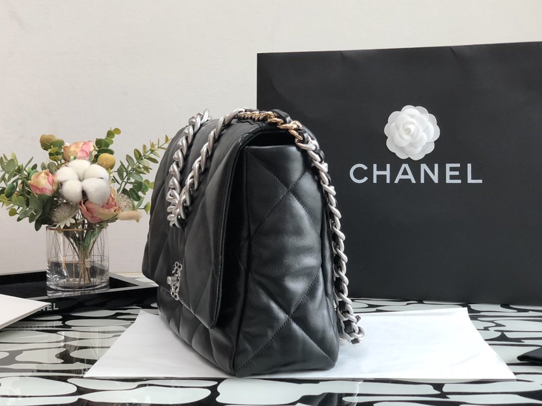 Ch**el 19 Maxi Handbag Black For Women 14in/36cm