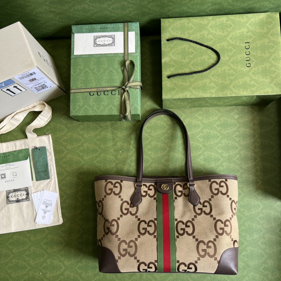 Gvc*1 Ophidia Jumbo GG Medium Tote Camel And Ebony Jumbo Canvas For Women 15in/38cm 631685 UKMDG 2570