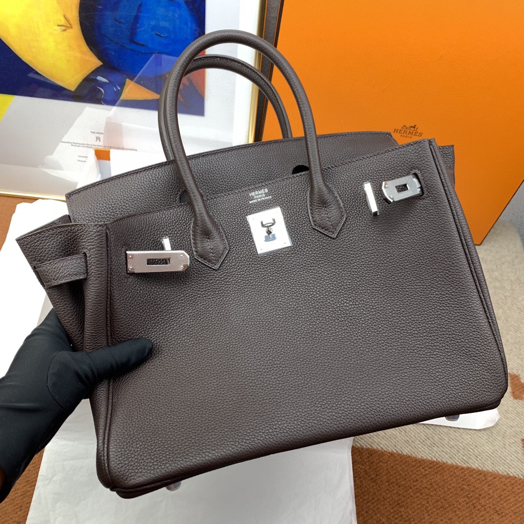 H**me5 Birkin 30 Togo Dark Grey Bag Silver Hardware For Women, Women’s Handbags 11.8in/30cm