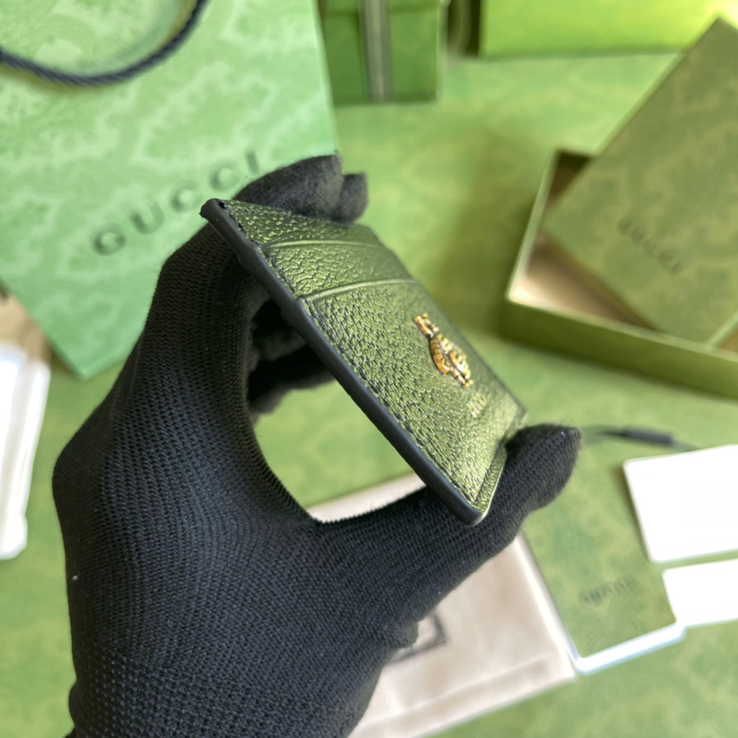 Gvc*1 Animalier Card Case Black with Metal Bee For Men 4in/10cm GG 523685 DJ20T 1000