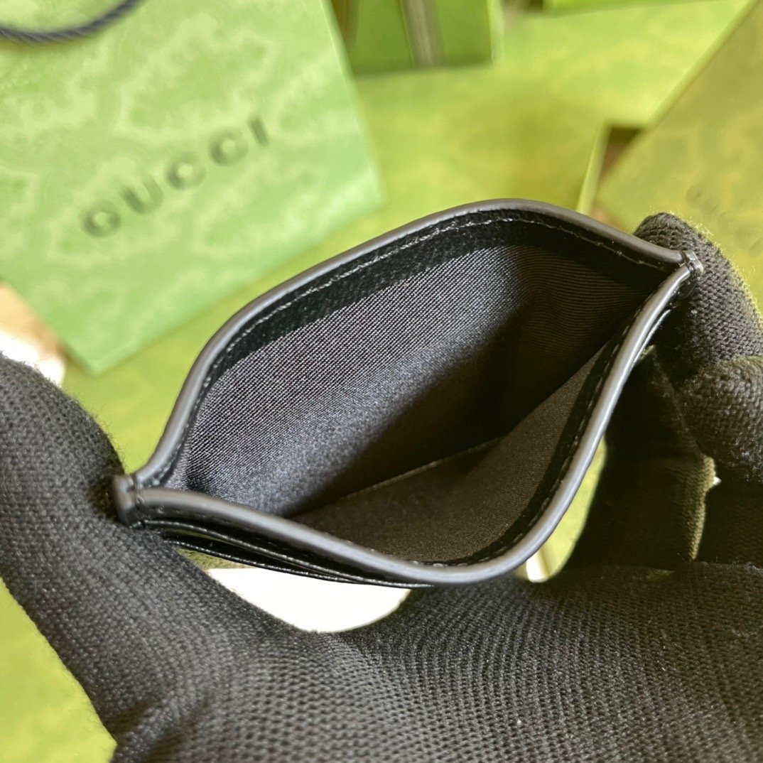 Gvc*1 GG Marmont Card Case Rough Black Gold Toned Hardware For Men 4in/10cm 436022 DJ20T 1000