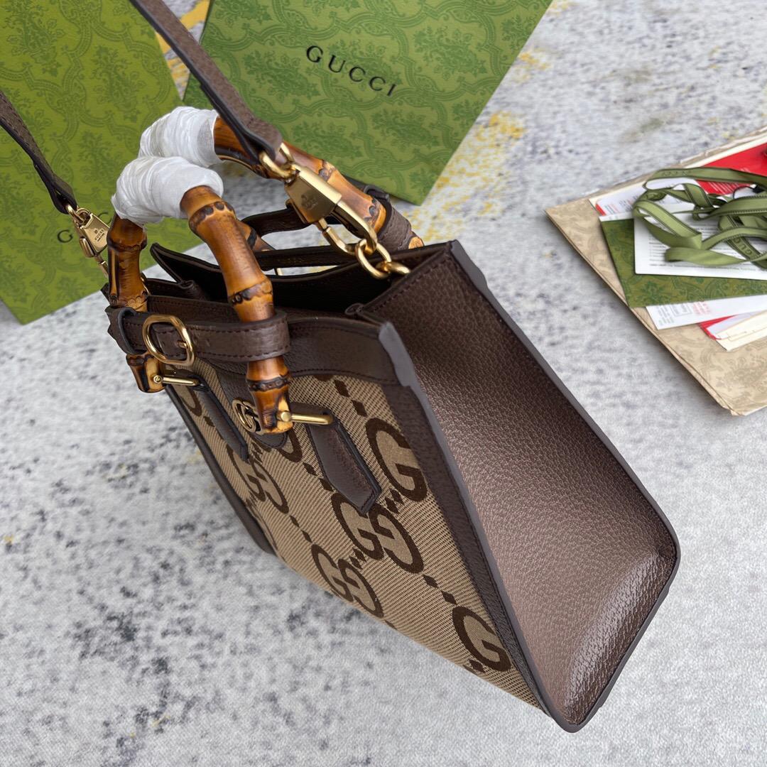 Gvc*1 Diana Jumbo GG Small Tote Bag Camel And Ebony Jumbo GG Canvas Brown For Women 11in/28cm 660195 UKMFT 2672