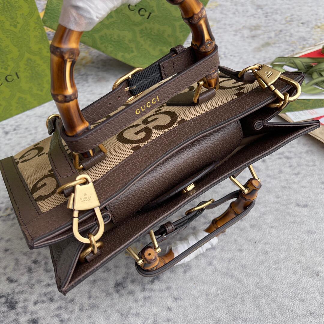 Gvc*1 Diana Jumbo GG Small Tote Bag Camel And Ebony Jumbo GG Canvas Brown For Women 11in/28cm 660195 UKMFT 2672