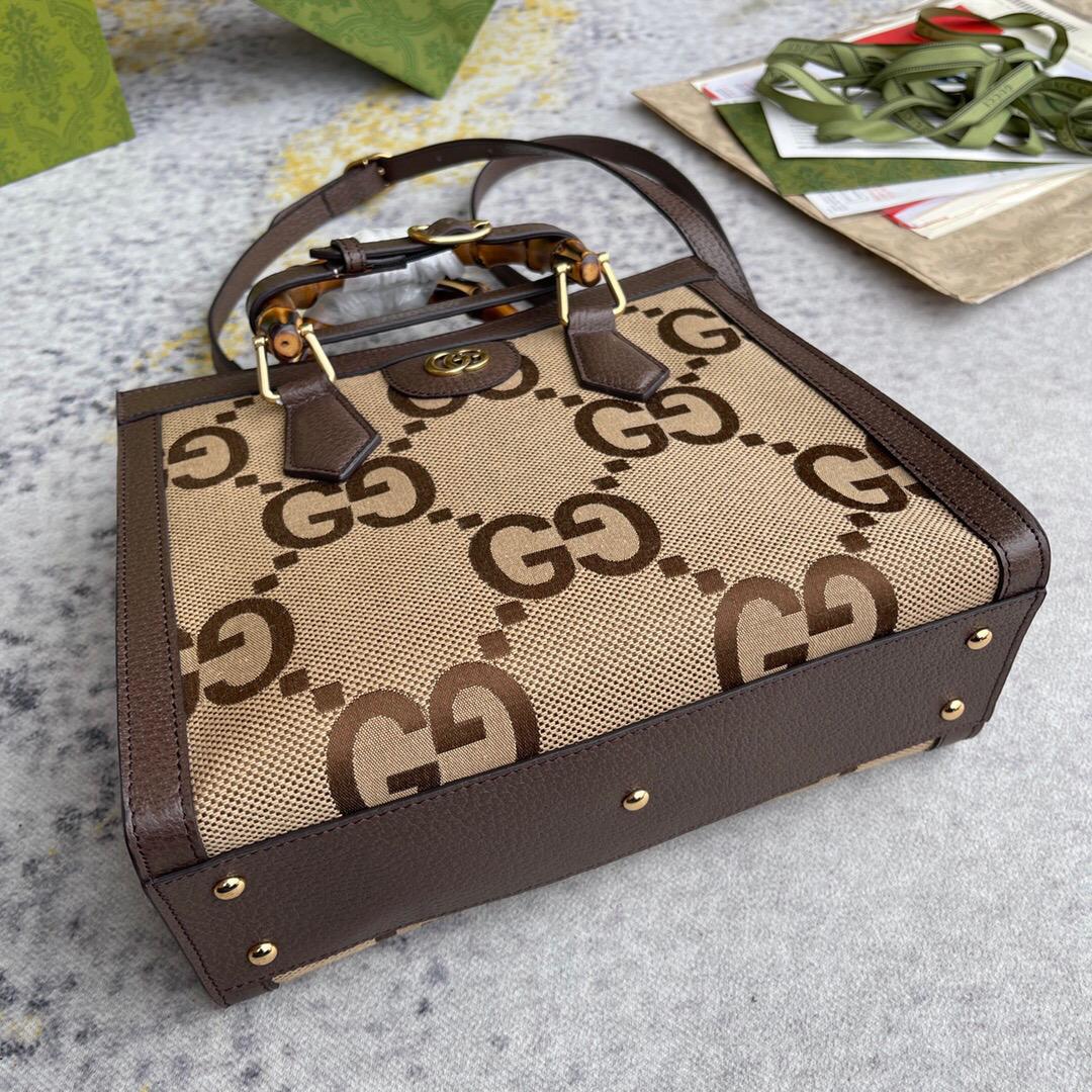 Gvc*1 Diana Jumbo GG Small Tote Bag Camel And Ebony Jumbo GG Canvas Brown For Women 11in/28cm 660195 UKMFT 2672