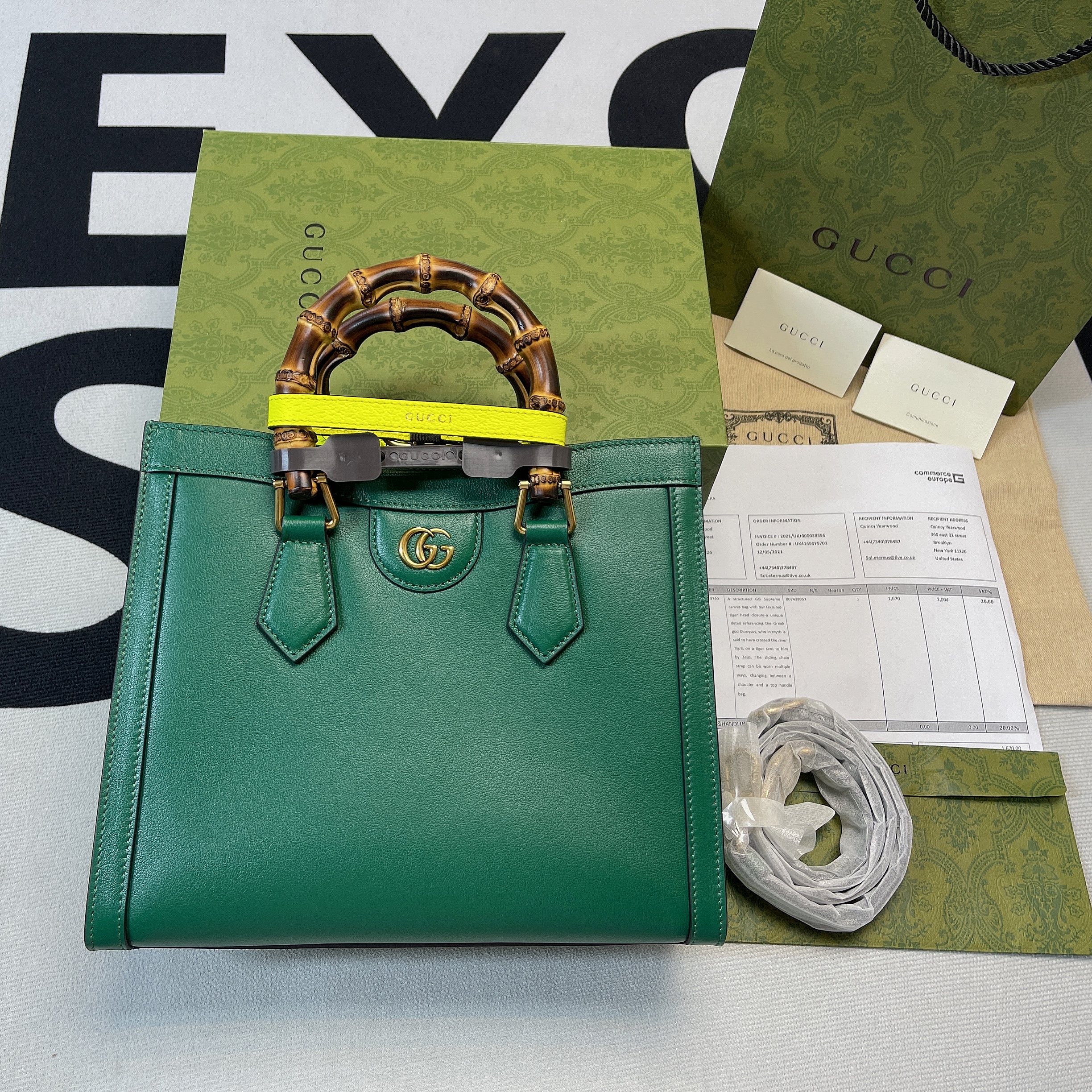 Gvc*1 Diana Medium Tote Bag Green For Women, Women’s Bags 11in/27cm GG ‎