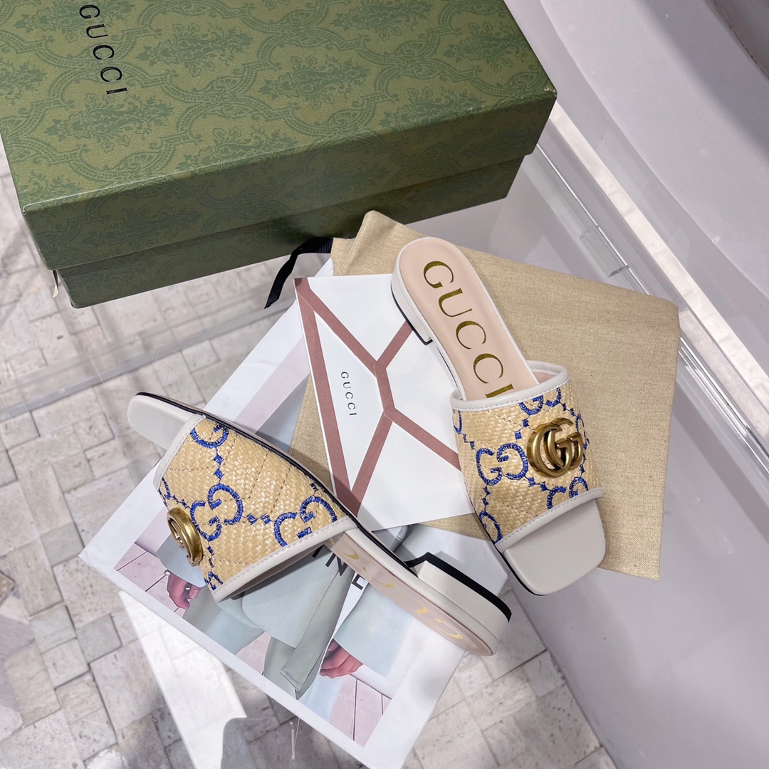 Gvc*1 Women’s GG Raffia Effect Slide White For Women GG