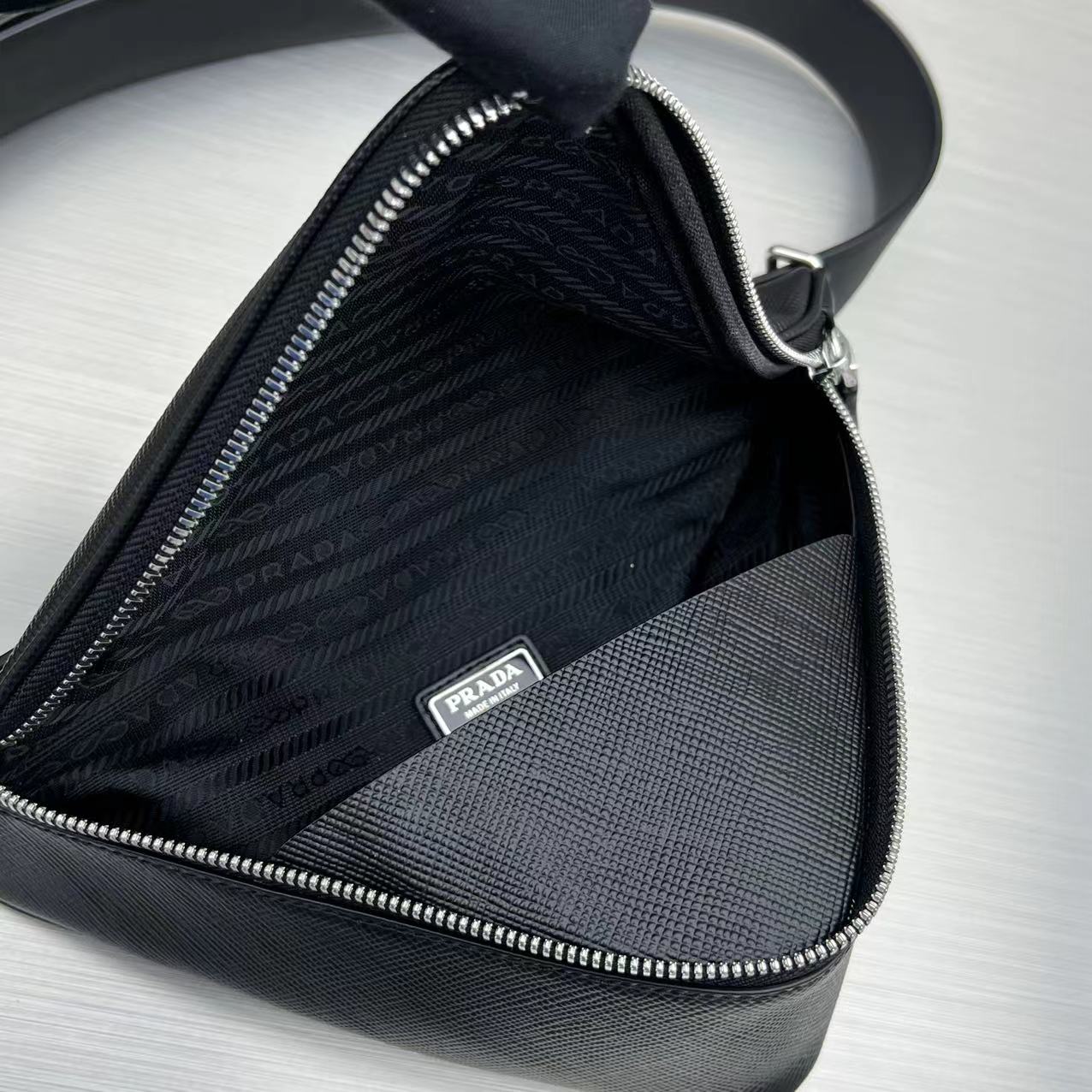 Pra*a Triangle Mini Bag Black For Women, Women’s Bags 9.8in/25cm