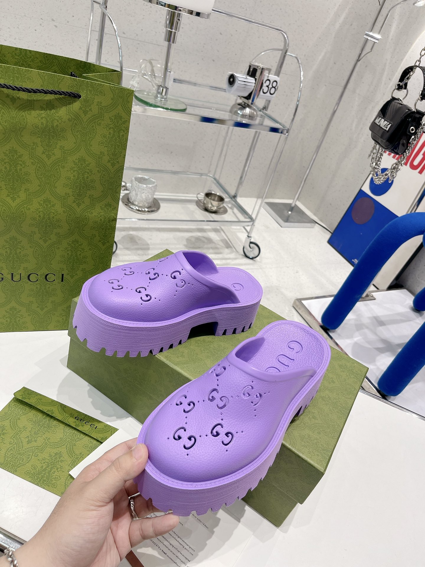 Gvc*1 Women’s Platform Perforated G Sandal Light Blue For Women GG