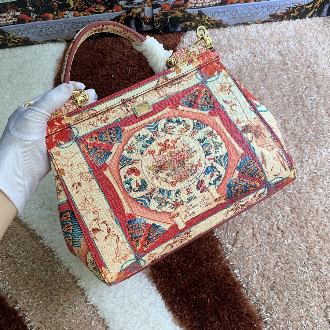Dolce & Gabbana Medium Sicily Handbag Unique Print Motifs Muticolour For Women 10.2in/26cm DG