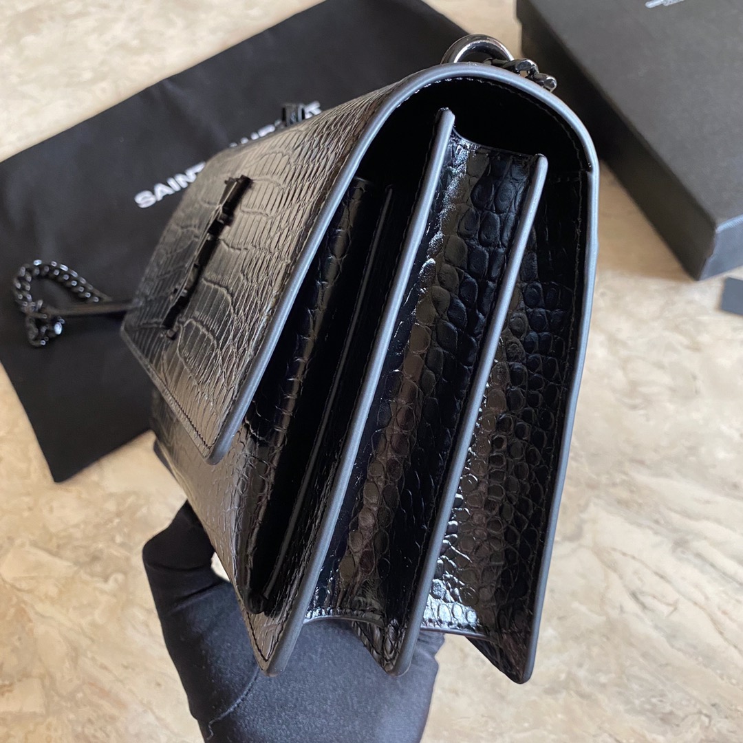 Sa1nt Lau*nt Sunset Medium Chain Bag Black For Women 8.6in/22cm Y51 442906DND0U1000