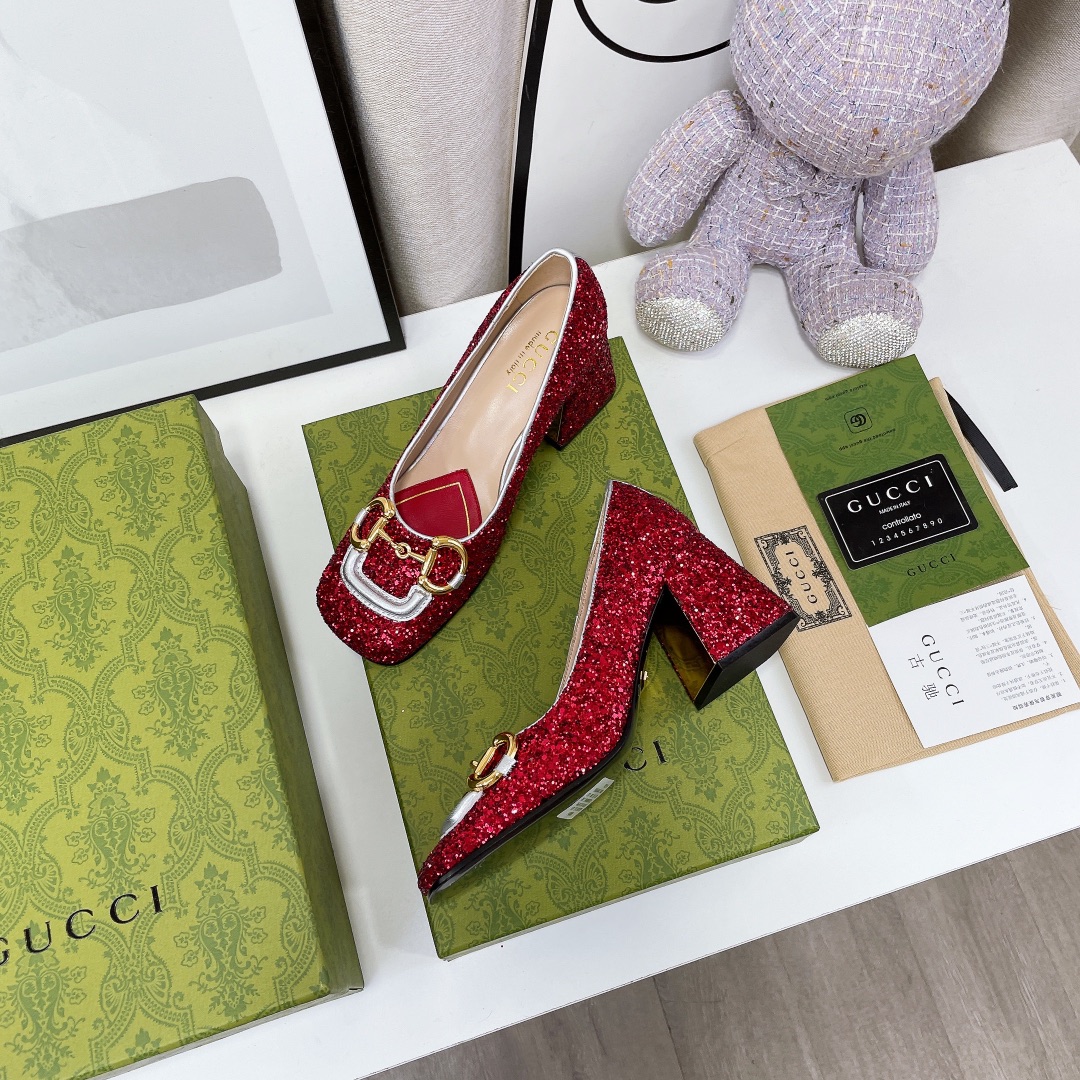 Gvc*1 Lovelight Mid-Heel Crystal Ballet Flat With Horsebit Red For Women GG