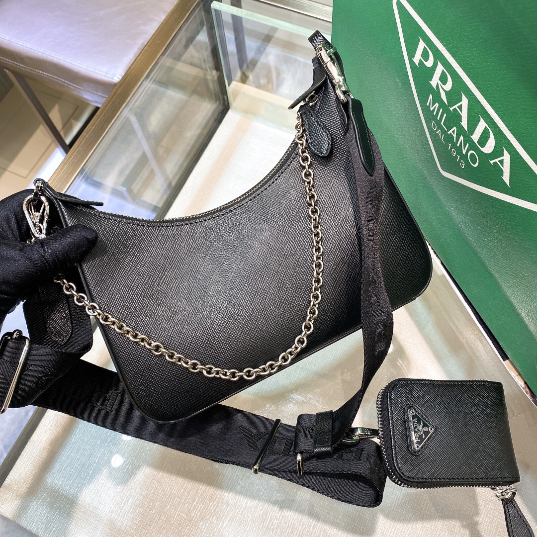 Pra*a Re-Edition 2005 Saffiano Leather Bag Black For Women, Women’s Bags 8.6in/22cm