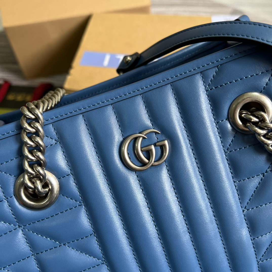 [True-to-ORIGINAL] Gvc*1 Marmont Small Matelasse Tote Blue For Women, Women’s Bags 26.5 in/10.4cm GG ‎‎675796 UM8BF 4340