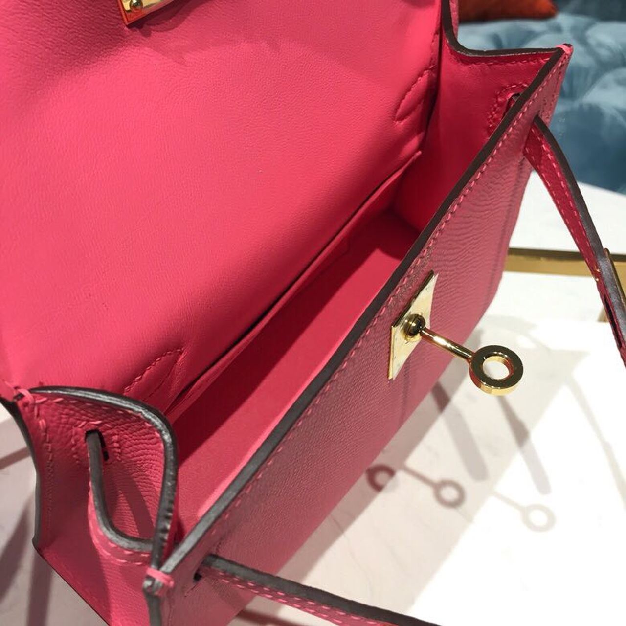 H**me5 Mini Kelly Rose Tyrien For Women Gold Toned Hardware 7.5in/19cm