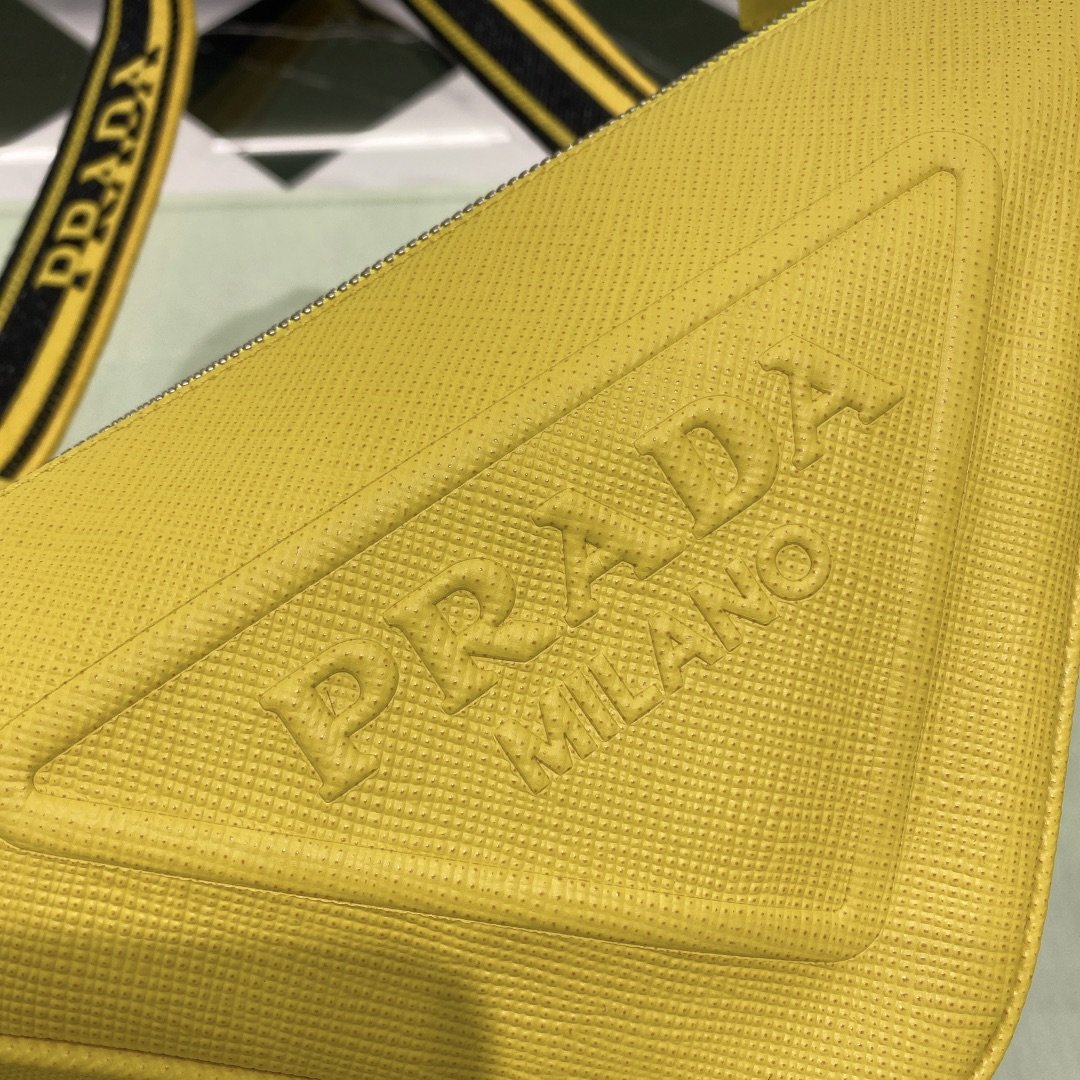 [True-to-ORIGINAL] Pra*a Saffiano Triangle Bag Yellow For Women, Women’s Bags 11in/28cm 2VH155_2FAD_F0377_V_OOO