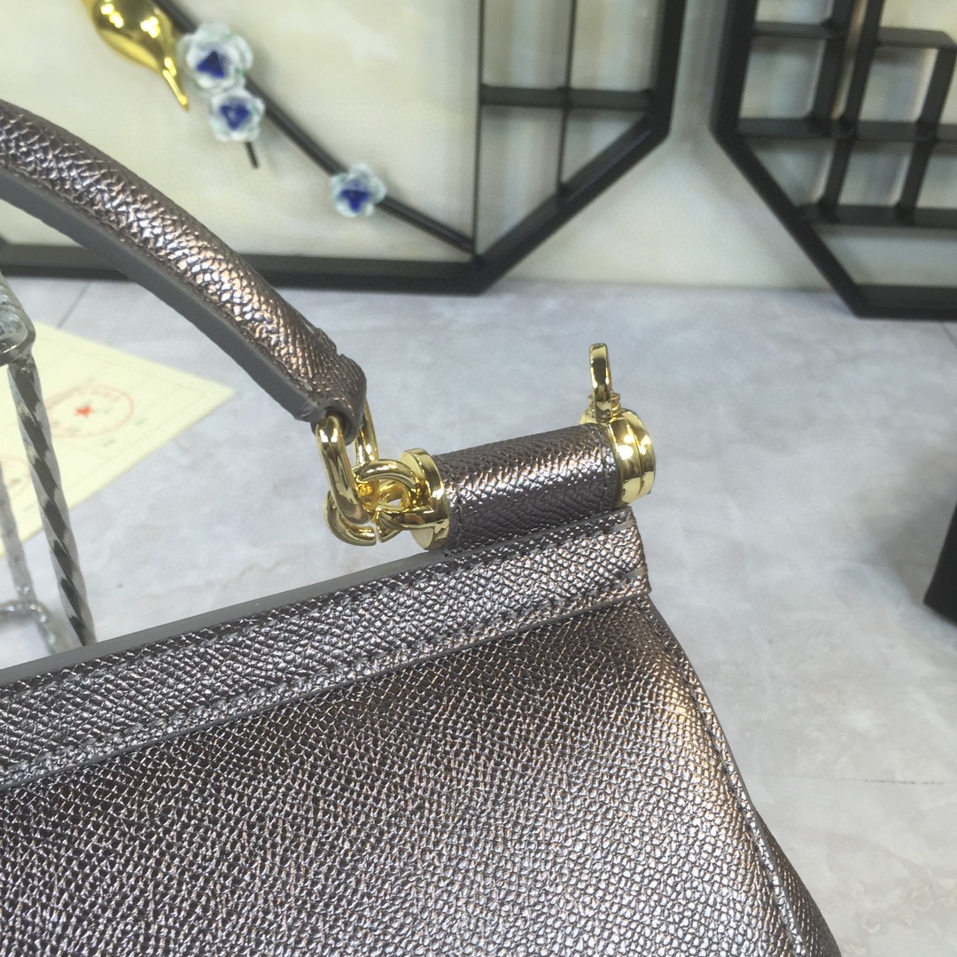 Dolce & Gabbana Medium Sicily Handbag In Dauphine Palladium For Women 10.2in/26cm DG
