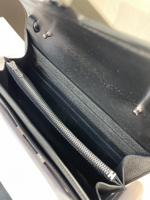 H**me5 Constance Togo Long Wallet  21cm/8.3in Silver Toned Hardware For Women Black