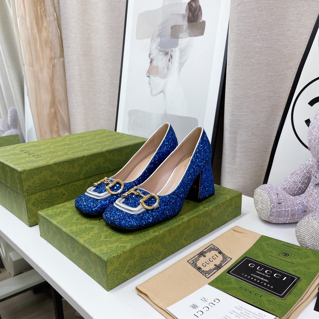 Gvc*1 Lovelight Mid-Heel Crystal Ballet Flat With Horsebit Blue For Women GG