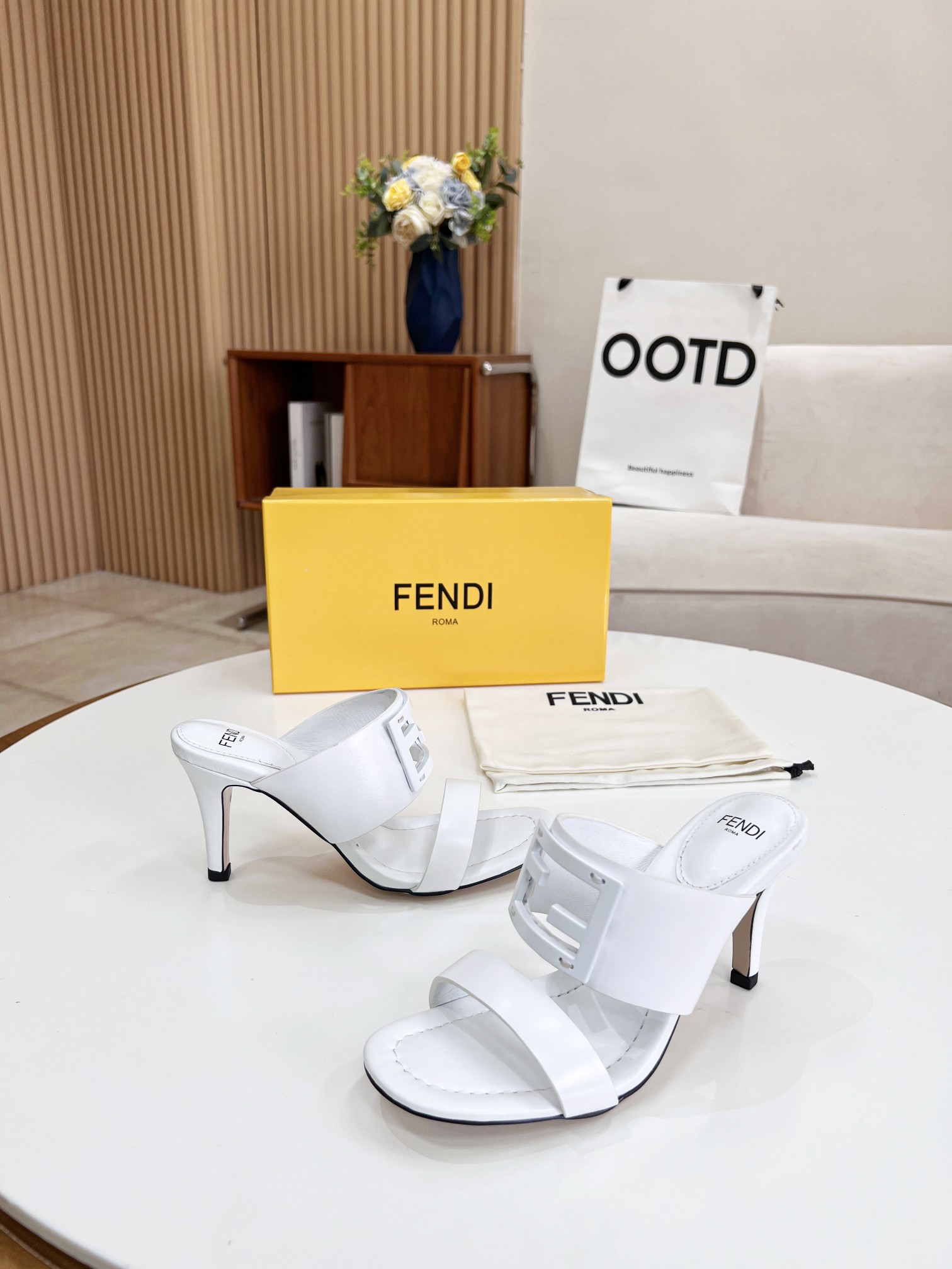 F**di Baguette White Heels For Women