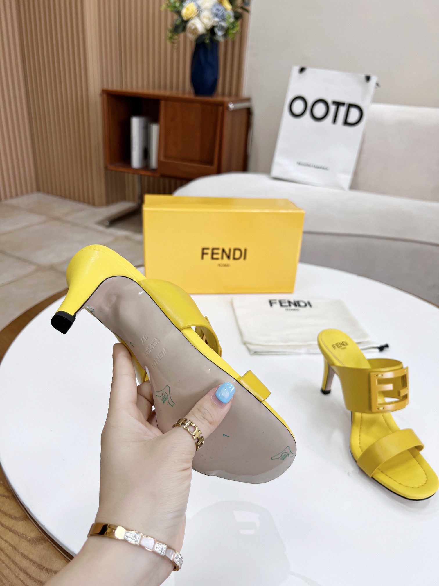 F**di Baguette Yellow Heels For Women