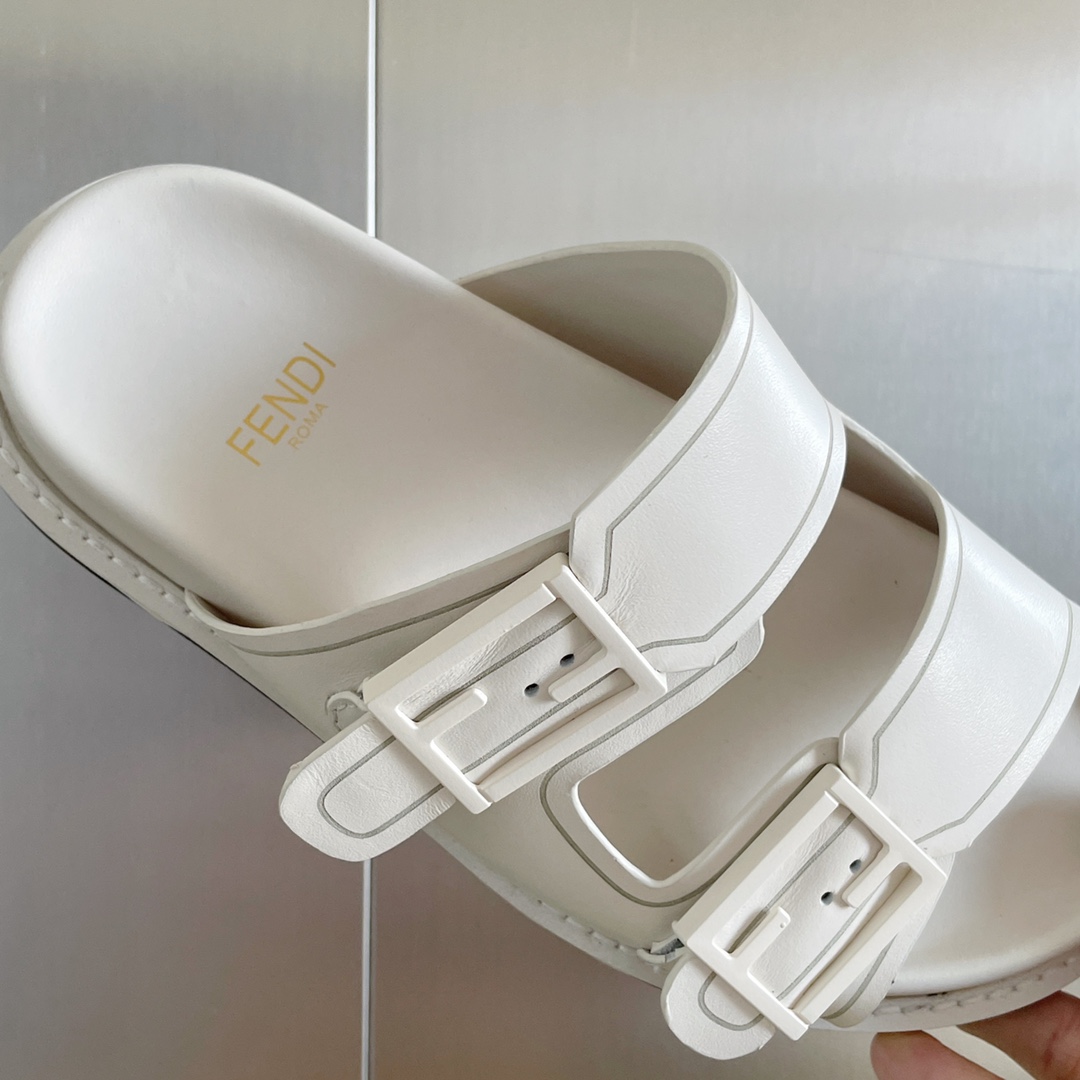 F**di Feel White FF Fabric Slides For Women 8X8326PPHF1G70