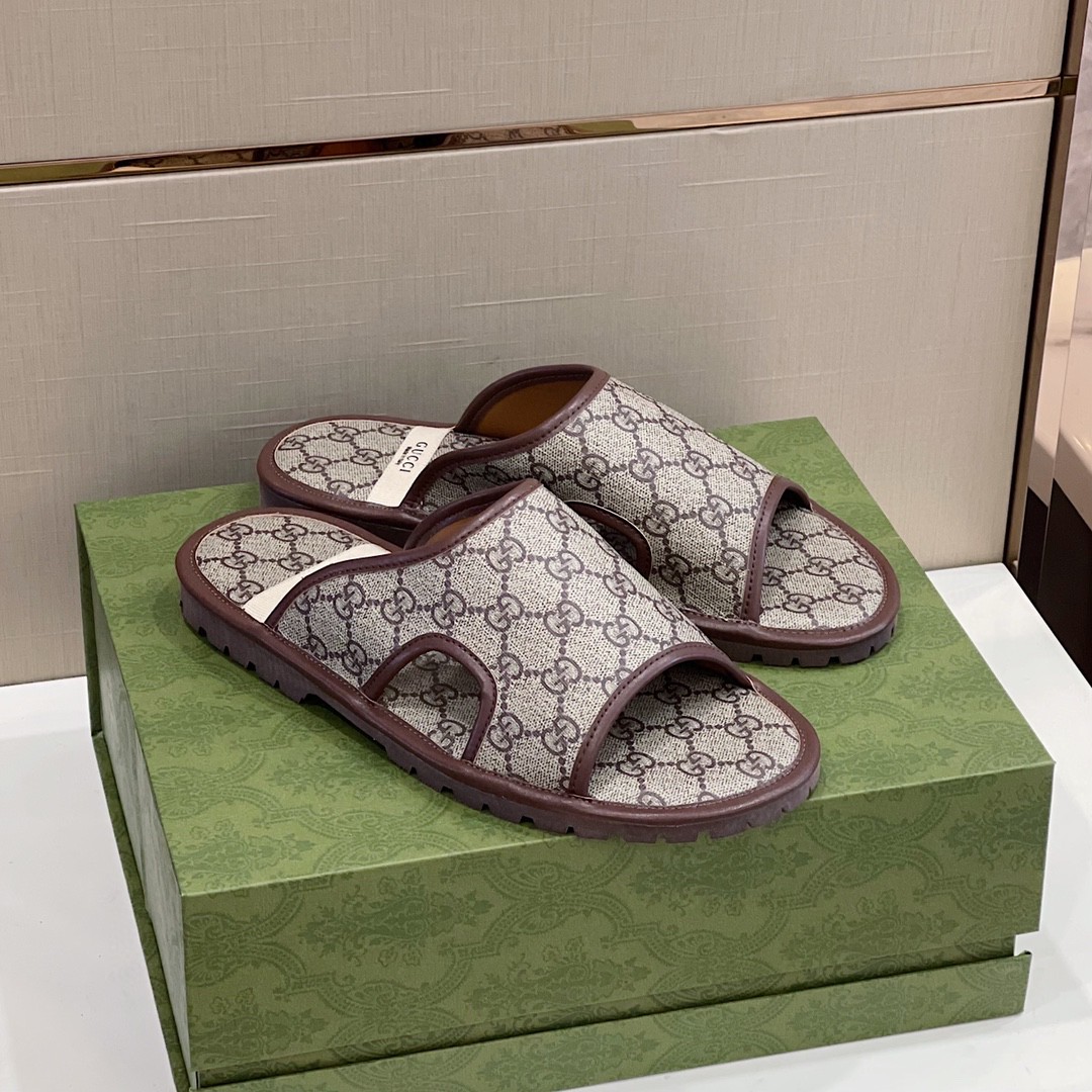 Gvc*1 Men’s GG Svp*me Slide Sandal Brown And Beige For Men ‎624879 96G60 9762