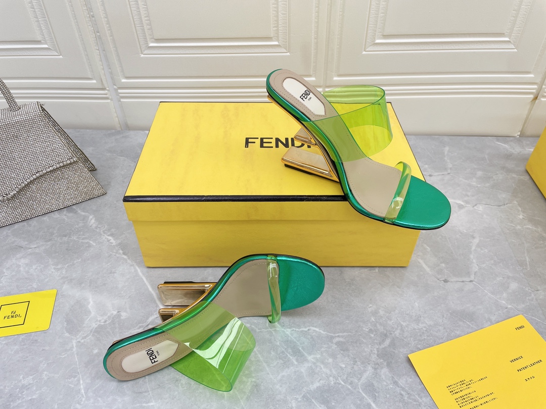 F**di First Green Transparent High-Heeled Sandals For Women