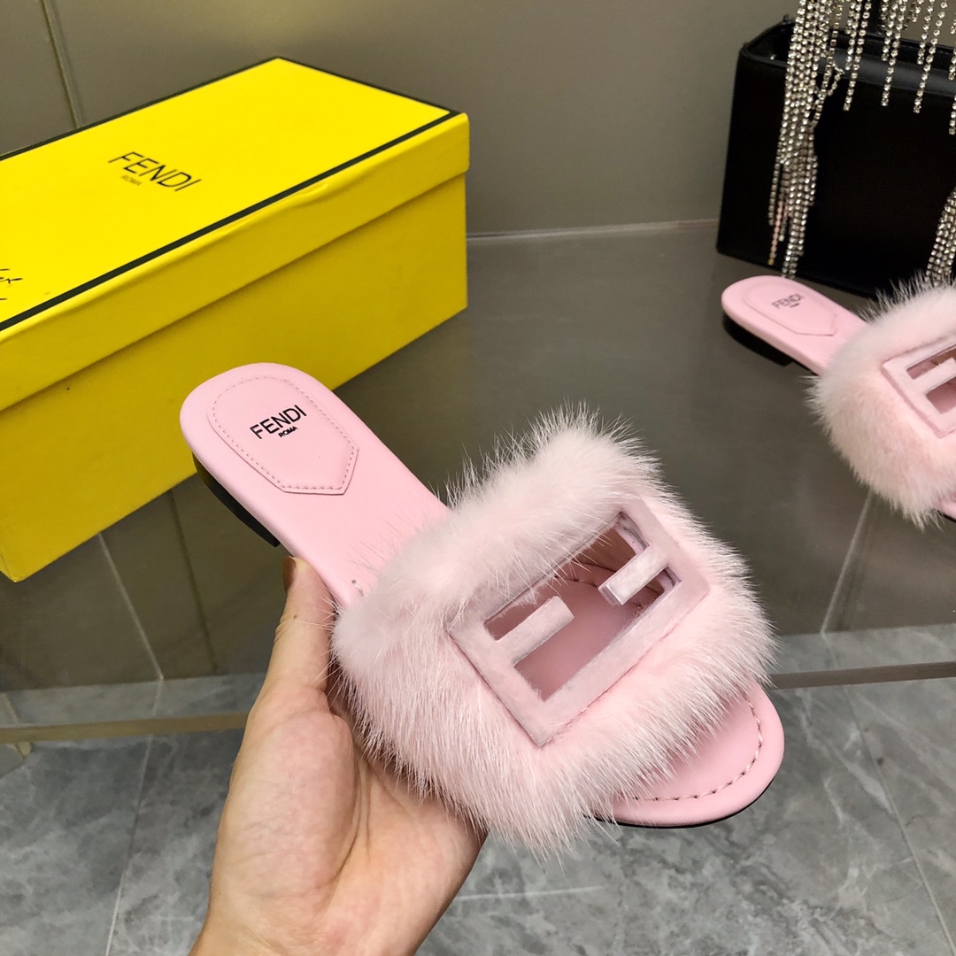 F**di Signature Pink Mink Slides For Women