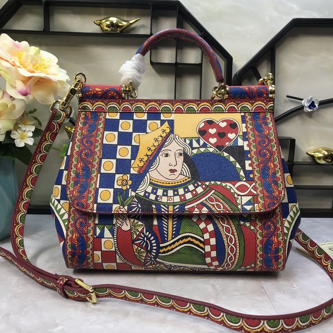 Dolce & Gabbana 90s Sicily Bag With Logo Print Multicolor For Women 10.2in/26cm DG