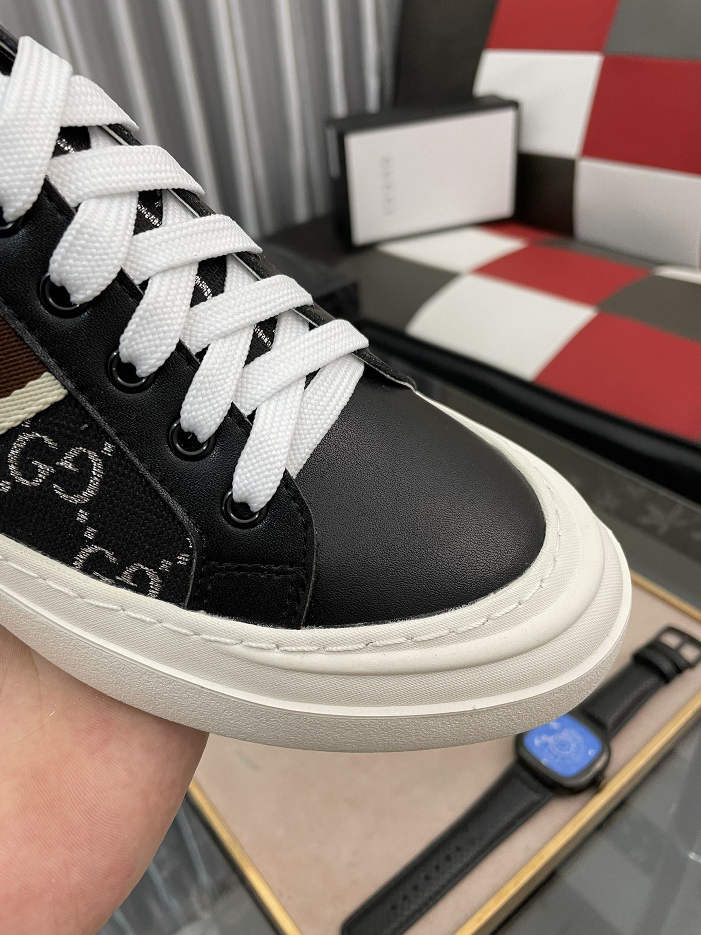 Gvc*1 Men’s GG Embroidery Sneaker With Web Black For Men