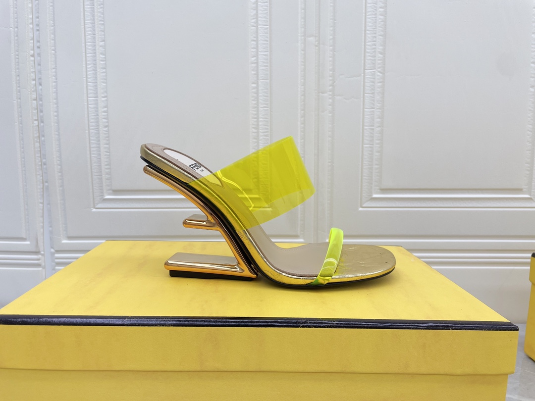 F**di First Yellow Transparent High-Heeled Sandals For Women