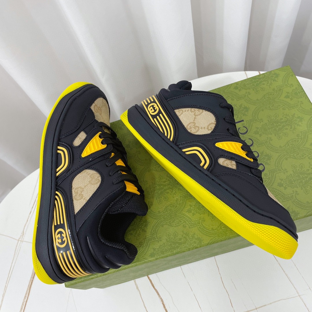 Gvc*1 Men’s GG Basket Sneaker Black And Yellow For Women 661311