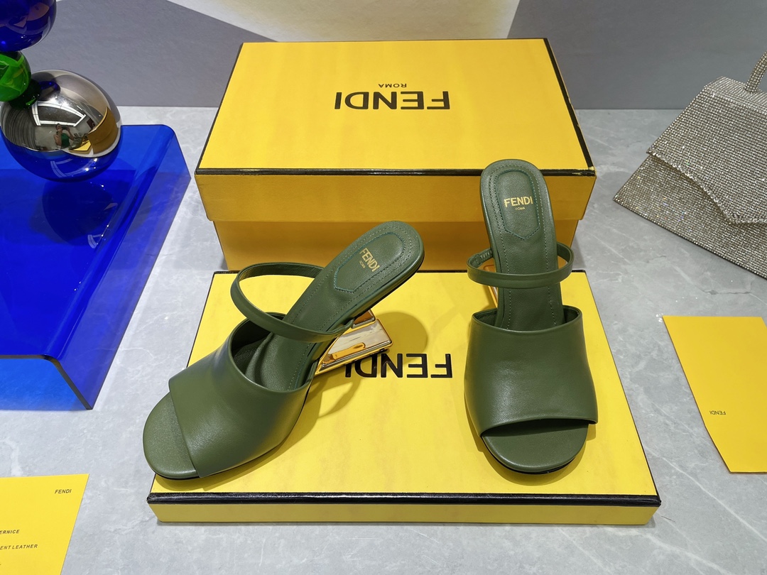 F**di First Dark Green High-Heeled Sandals For Women