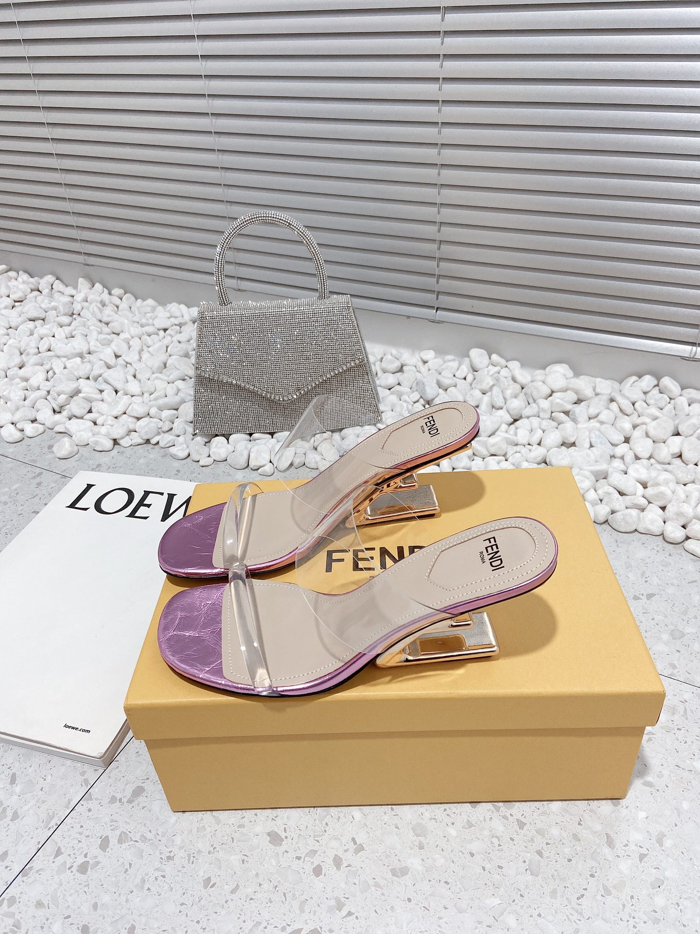 F**di First Pink Transparent Medium-Heeled Sandals For Women