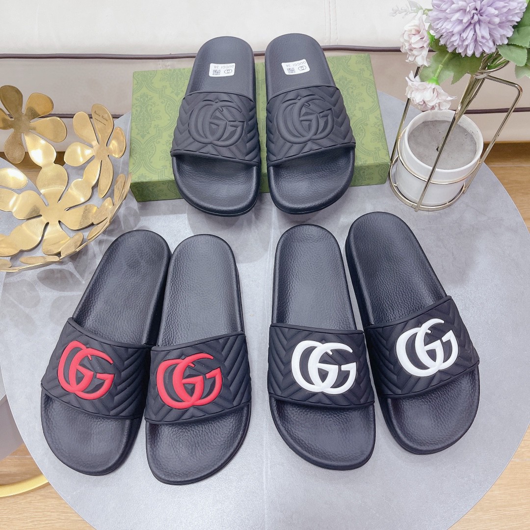 Gvc*1 Women’s Quilted GG Rubber Slide Black For Women 601041 JD600 1000